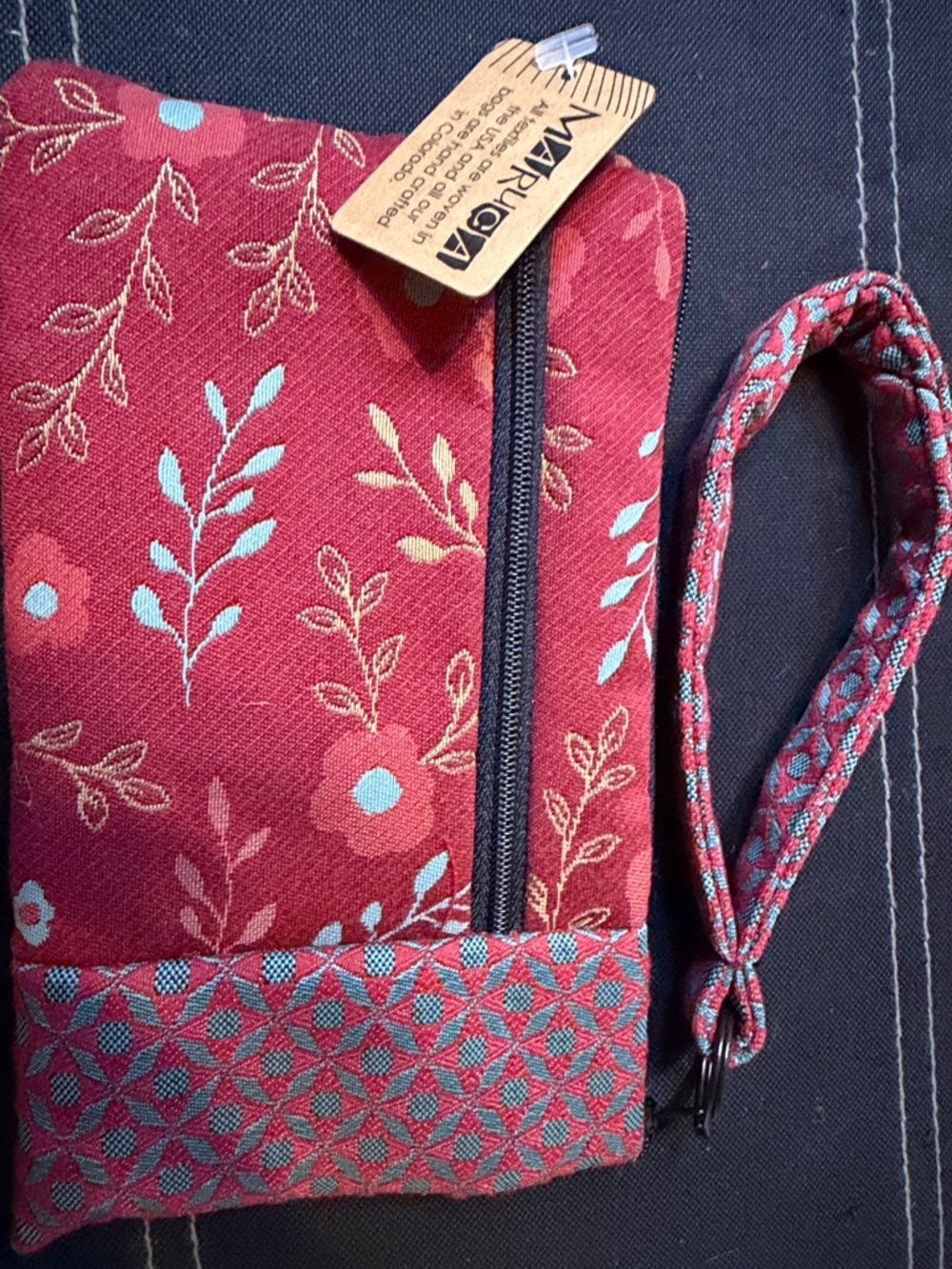 Maruqa Red Floral Wristlet Clutch with Patterned Base